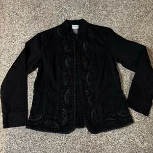 Chicos Black Beaded and Embroidered Jacket with No closing Size 0 or Small